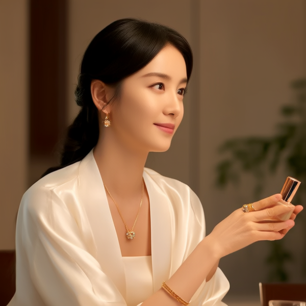 杨幂，生活瞬间，美女，韩系美女，丝绸，美妆广告，家庭餐桌，4K超清，写实风格，温馨，柔和室内光，细腻皮肤，项链，耳环，手链。