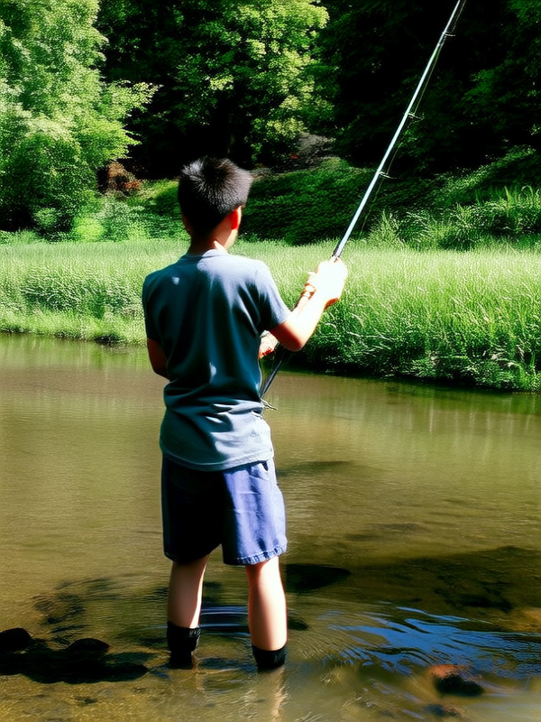 水库边钓鱼的少年背影。