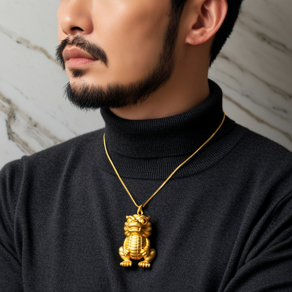 男士佩戴黄金吊坠图片